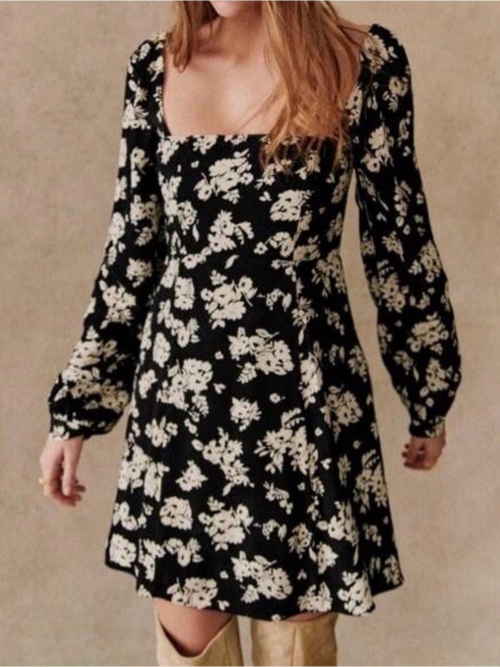 Sezane Carola Mini Dress - Black and White Floral - Size 36